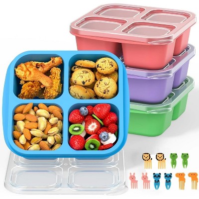 LunaLulinlk Bento Box - Snack Box 600ml 4 Compartment Lunch Box with Fork School Food Storage Box Microwaveable 4 Pack