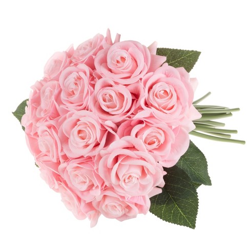 Artificial Open Rose Bundles ? 18pc Real Touch Fake 11.5-inch Flowers With  Stems For Home Décor, Wedding, Or Bridal/baby Showers By Pure Garden (pink)  : Target