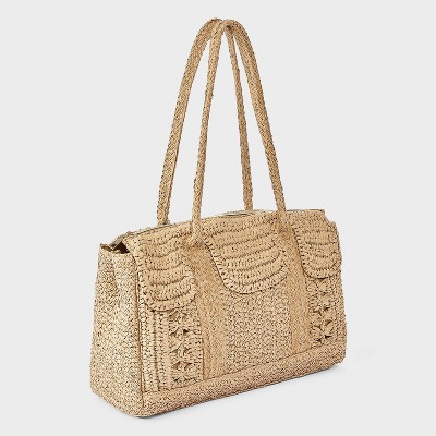 A New Day Straw Satchel Tote Bag - A New Day™ Natural — фото 3