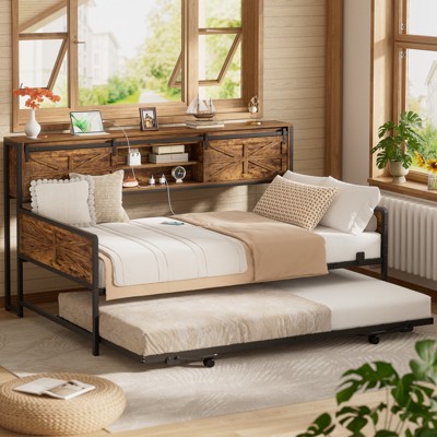 Aheaplus Storage Daybed with Trundle and Charging Station