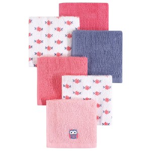 Hudson Baby Infant Girl Super Soft Cotton Washcloths, Girl Owl, One Size - 1 of 1