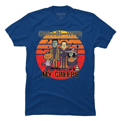 Men's Design By Humans Chillin with my creeps 80's style halloween characters By MerchHQ T-Shirt