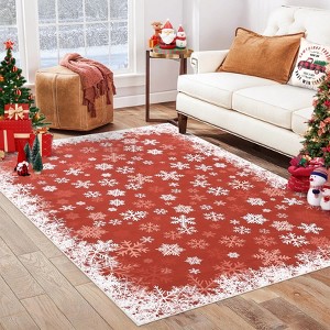 Christmas Area Rug, Snowflake Print Bedroom Carpet with Non Slip Backing, Low Pile Stain Resistant Floor Mat for Living Room, Nursery - 1 of 4