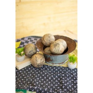 Hand Carved Mango Wood Spheres, 4"H – Tan Distressed Decorative Bowl Fillers, Set of Six By Kalalou - 1 of 3