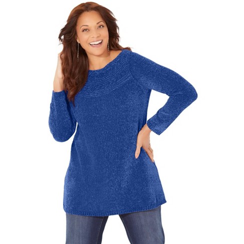 Catherines Women s Plus Size Chenille Pullover Tunic Sweater 5x Dark Sapphire Target