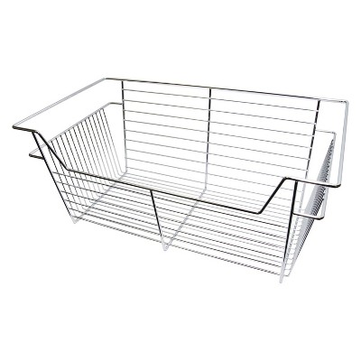 Easy Track 24 Inch Long Metal Sliding Wire Shelf Basket Bin Organizer with Triple Coated Frame for Home Closet Storage Systems, Chrome