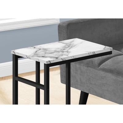 White Marble and Black Metal C-Shaped End Table