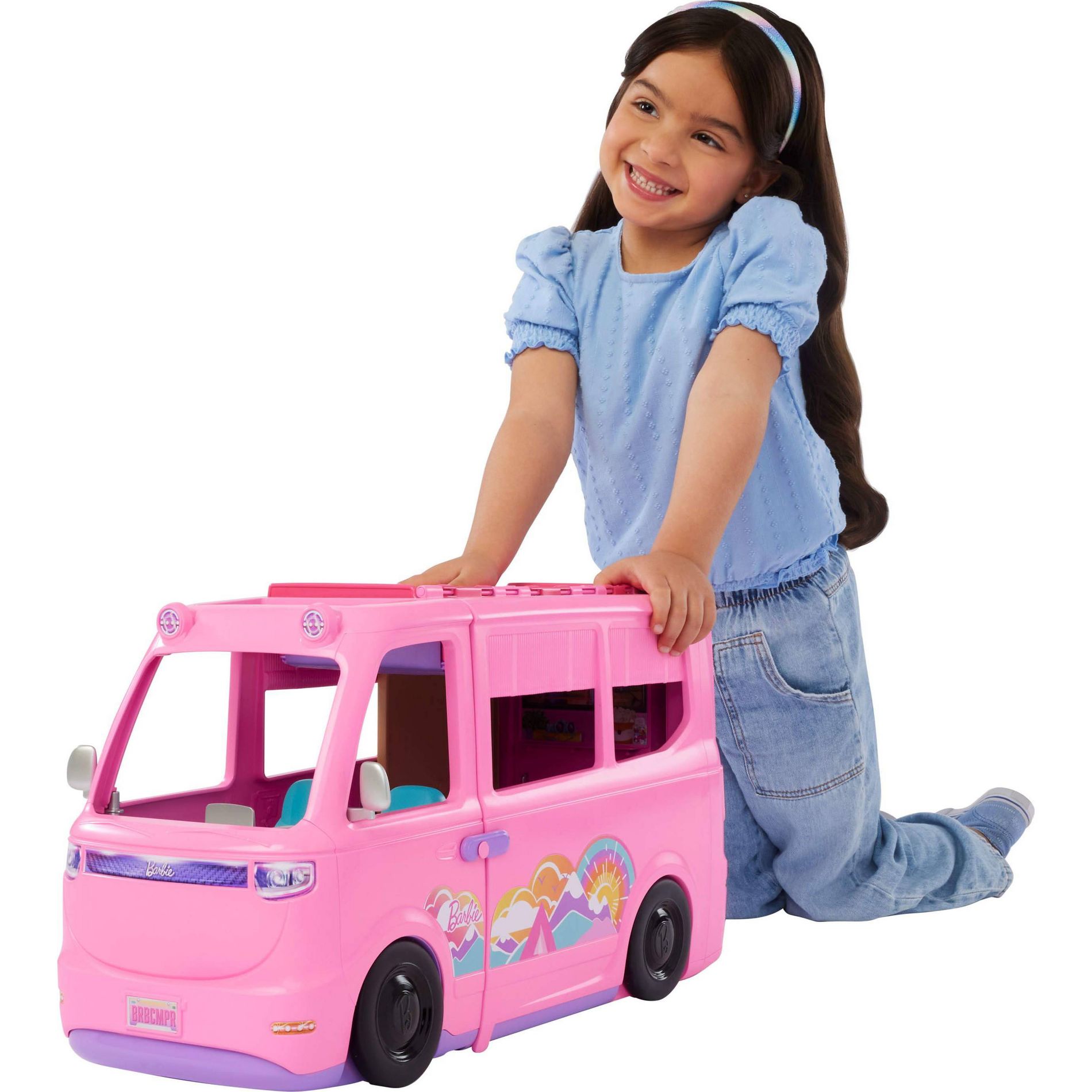 Barbie Dream Camper Playset with Roof Tent, BBQ Grill with Color-Change Feature and 60+ Accessories