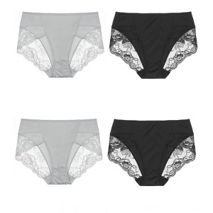 Agnes Orinda Women's Plus Size Party Mid-Waist Floral Lace Trim Soft Solid Packs Cute Briefs - 1 of 4
