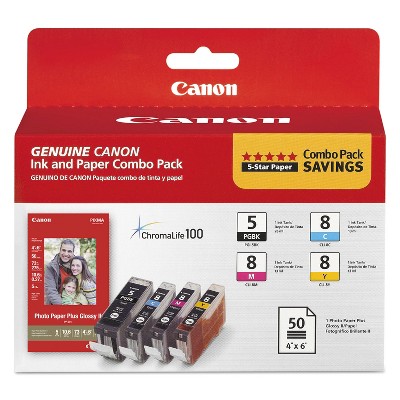 Canon PGI-5/CLI-8 Combo Black/Color Ink Cartridges Photo Paper Value Pack  0628B027