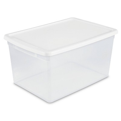 Photo 1 of 66qt Storage Bin Clear with White Lid - Room Essentials set of 4