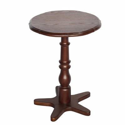 GlasFlength Coffee Tables Round Side Table Small Drink Table Small Accent Pedestal Table for Living Room Corners, Brown, 15.75"*15.75"*21.65"