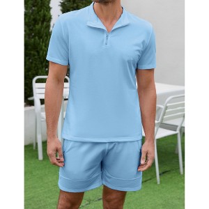 Men's 2-Piece Clothing Set Casual 1/4 Zip Short Sleeve Top And Drawstring Shorts Athletic Outfit - 1 of 4