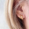 14K Gold Plated Triple Huggie Illusion Stud Earrings | Double Huggie Hoop Earrings for One Hole | Gold Hoop Earrings for Women - 3 of 4
