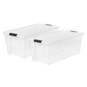 IRIS USA 2 Pack 84 Quart Stackable Plastic Storage Bins with Lids and Latching Buckles, Clear, Containers with Lids and Latches, Durable Nestable - 1 of 4
