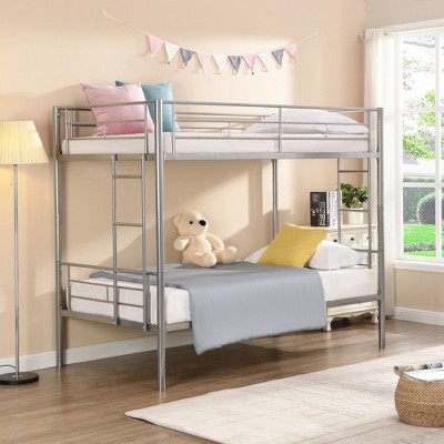 NicBex Twin Over Twin Bunk Bed,Metal Bunk Beds with Ladder,Bunk Bed Frame for Adults,Kids,Box Spring Not Required,Space-Saving and Noise-Free,Silver