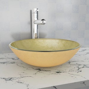 vidaXL Basin Tempered Glass 16.5 in. Gold - 1 of 4