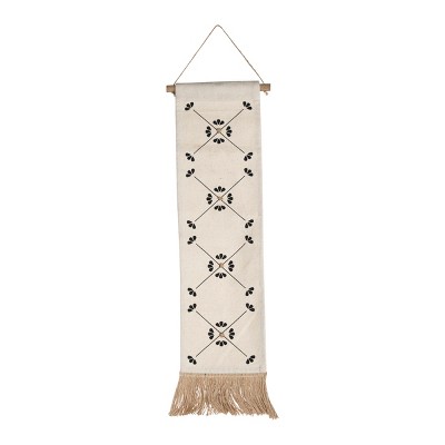 White Cotton, Wood & Jute Wall Hanging - Foreside Home & Garden