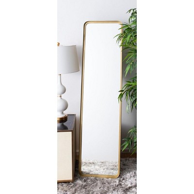 Contemporary Full-Length Wood Mirror in Brushed Gold