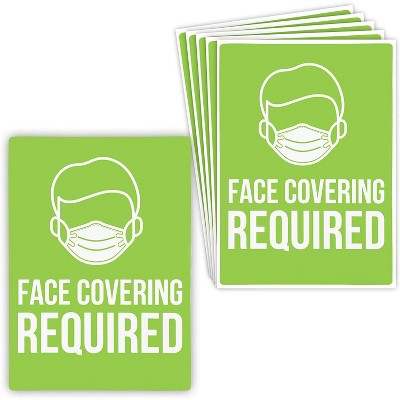 6-Pack Face Mask Covering Required Signs, Wear Mask Sign, Self-Adhesive Vinyl Sticker, Green, 10x14 inches