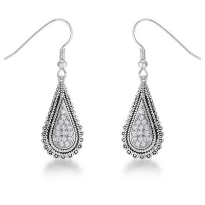 ShineHigh .45 Ct Tear Drop Rhodium Earrings with CZ – Vintage-Inspired Dangle with Fish Hook Back and Beaded Trim