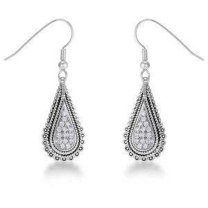 ShineHigh .45 Ct Tear Drop Rhodium Earrings with CZ – Vintage-Inspired Dangle with Fish Hook Back and Beaded Trim - 1 of 1