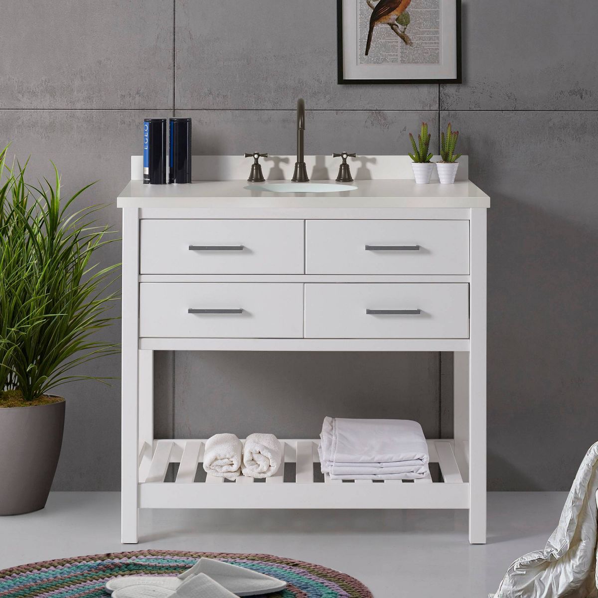 36" Harrison Vanity Cabinet White - Alaterre Furniture: Hardwood Floor Cabinet with Storage Shelf - thumbnail 8