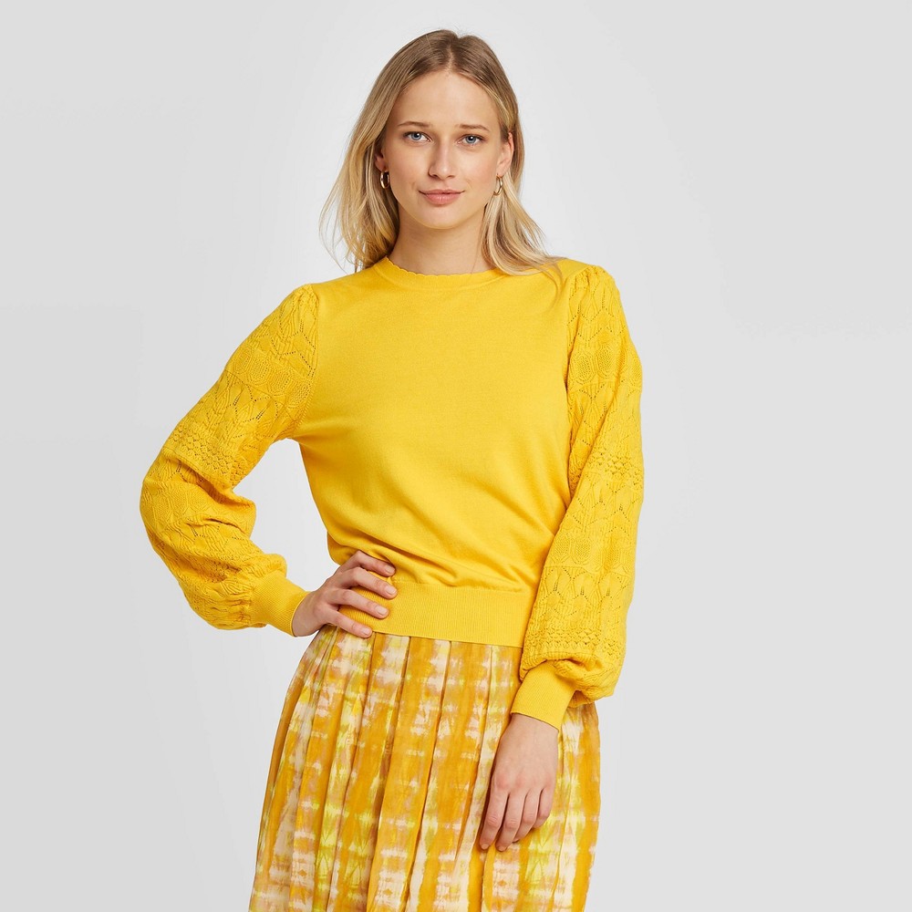 Women's Pointelle Crewneck Pullover Sweater - Who What Wear Yellow XXL, Women's was $29.99 now $20.99 (30.0% off)