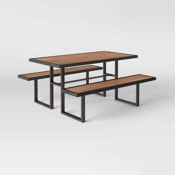 Faux Wood Rectangle Bryant Outdoor Patio Picnic Dining Table Gray/Natural Wood - Threshold™