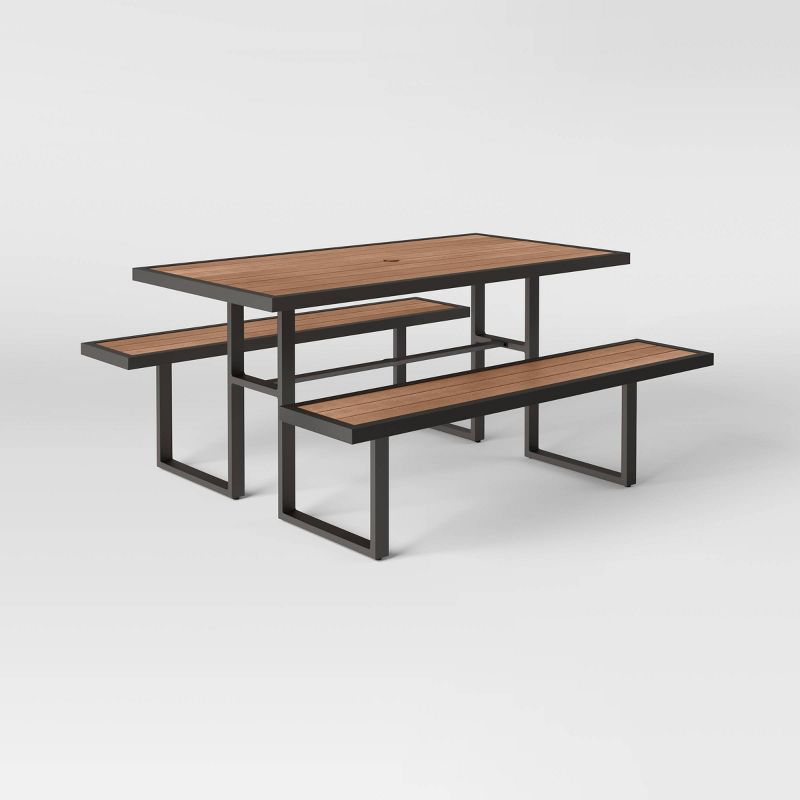Faux Wood Rectangle Bryant Outdoor Patio Picnic Dining Table Gray/Natural Wood - Threshold&#8482;, 1 of 8