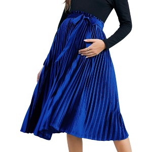 High waisted pregnant woman strap pleated skirt 8 # royal blue_XL - 1 of 1