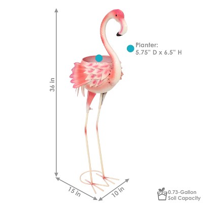 Sunnydaze 36" Pink Metal Flamingo Garden Statue with Planter