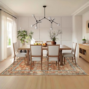 Vintage Floral Rug Runner - Non Slip Washable Area Rug for Kitchen Entryway, Low Pile Soft Carpet Runner Stain Resistant Pet Friendly, Boho Floor Mat - 1 of 4