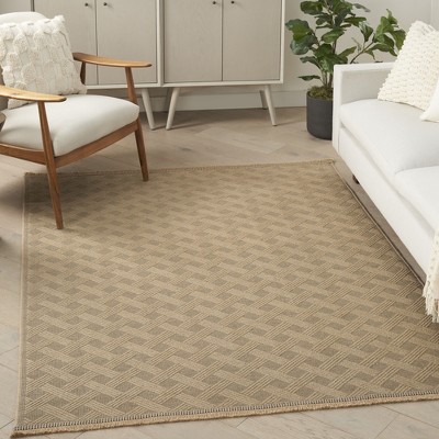 Natural Beige Geometric Flat Woven Washable Rug 5'3" x 7'3"