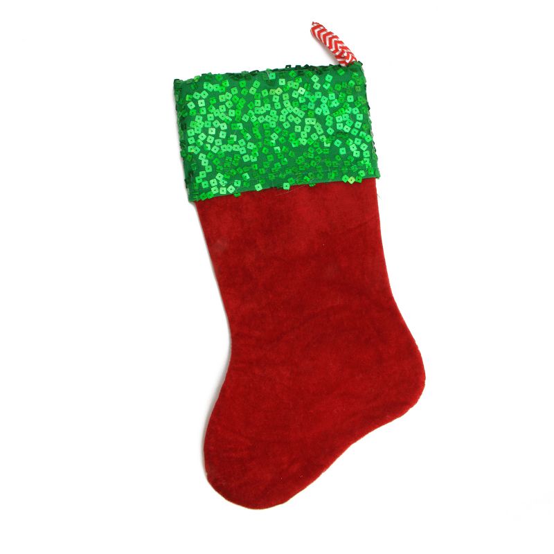 Northlight 19" Red and Green Chevron Sequin Christmas Stocking, 1 of 3