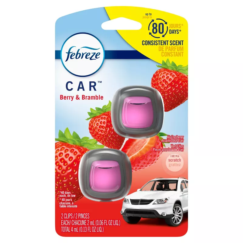 Febreze Odor-Eliminating Car Freshener Vent Clip - Berry & Bramble - 0.06 fl oz/2pk