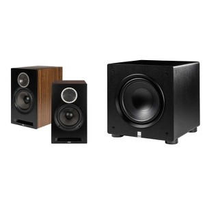 Elac DBR62-BK - Debut Reference 6.5" Bookshelf Speakers - Black, Pair and Elac PS250-BK - Varro Premium 10" 250 Watt Powered Subwoofer with Auto-EQ - 1 of 4