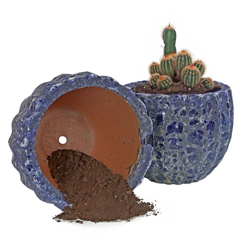 Sunnydaze Fluted Lava Finish Ceramic Planter - Dark Blue - 10" Round - Set of 2, 5 of 8