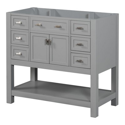 NicBex 35.2" Bathroom Vanity without Sink, Bathroom Storage Cabinet, 6 Drawers and 1 Spacious Cabinet Door for Bathroom, Grey