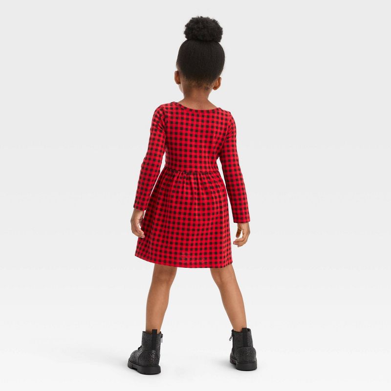 Toddler Girls' Checkered Long Sleeve Dress - Cat & Jack™ Red, 3 of 5