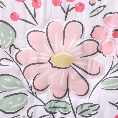 Pink Floral Safari Theme Reversible Microfiber Baby Quilt Set