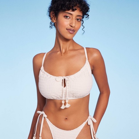 Women's Crochet Tie-Front Bralette Bikini Top - Wild Fable™ Cream D/DD Cup