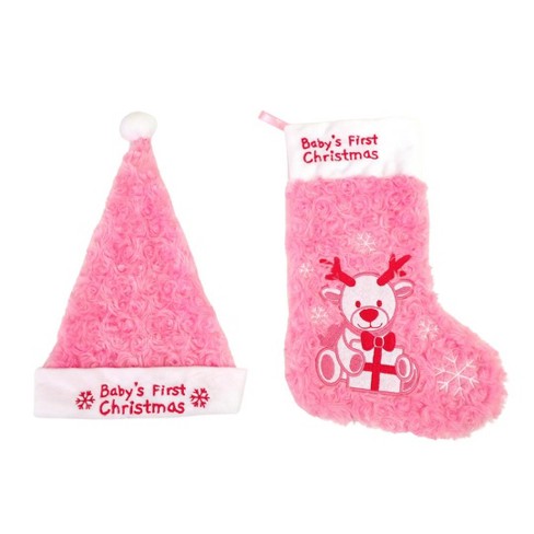 Northlight 21 Light Pink Baby's First Christmas Velveteen Snowmen