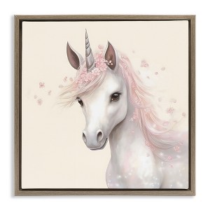 Stupell Industries Fairy Unicorn Soft Petals Floating Frame Canvas Art, Brown, 18" x 18" - 1 of 4