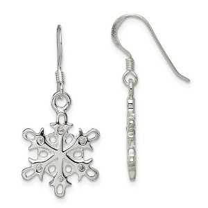 Black Bow Jewelry Sterling Silver Polished and Satin CZ Snowflake Dangle Earrings - 1 of 4