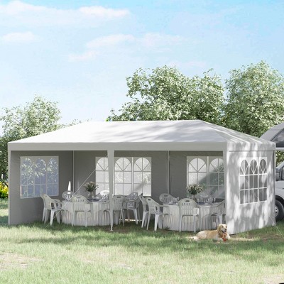 Vynxaria Outsunny 10' x 20' Large Party Tent, Events Shelter Canopy Gazebo with 4 Removable Side Walls, Shade Shelter for Weddings, White