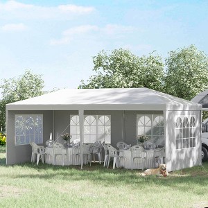 Vynxaria Outsunny 10' x 20' Large Party Tent, Events Shelter Canopy Gazebo with 4 Removable Side Walls, Shade Shelter for Weddings, White - 1 of 4