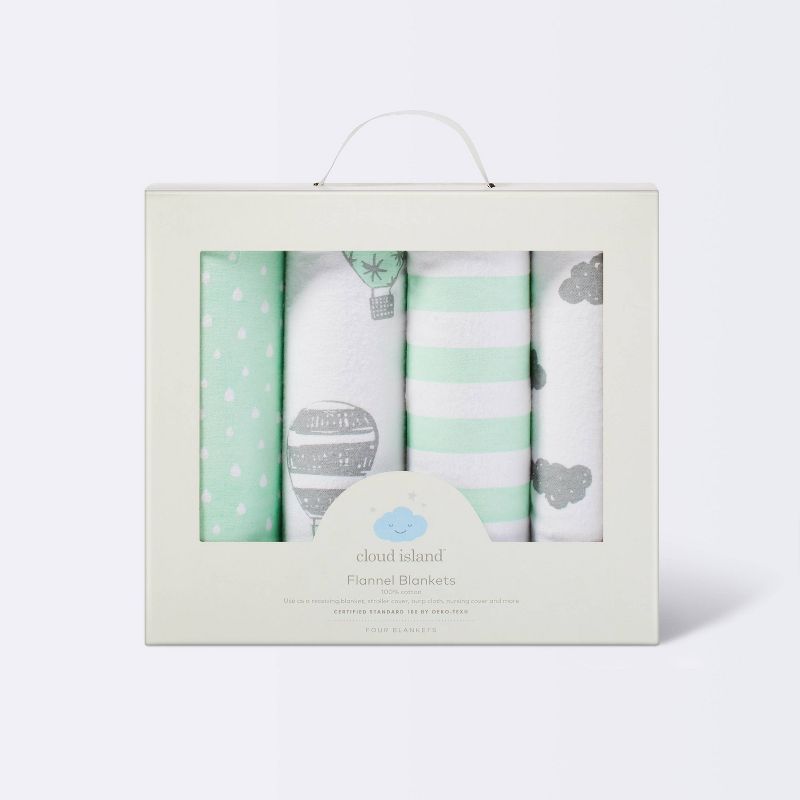 Flannel Baby Blanket In the Clouds 4pk - Cloud Island&#8482; Green, 4 of 5