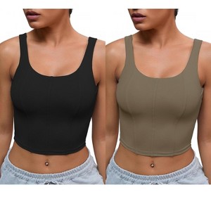 INSPIRE CHIC 2 Pcs Women's U Back Longline Padded Sports Bra Cami Crop Workout Fitness Tank Top with Built-in Bras - 1 of 4