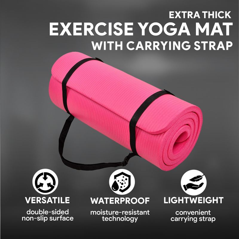 BalanceFrom GoCloud 71" x 24" All-Purpose 1-Inch Extra Thick Double-Sided Non-Slip High Density Anti-Tear Exercise Yoga Mat with Carrying Strap, 3 of 7